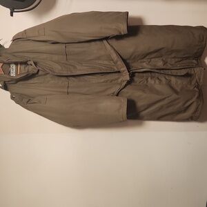 DASH Olive Green Long Puffer Down Trench Coat Size 44 Oversized Mens